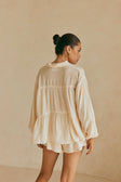 Cream Long Sleeve Button Up Collar Panel Huxley Top