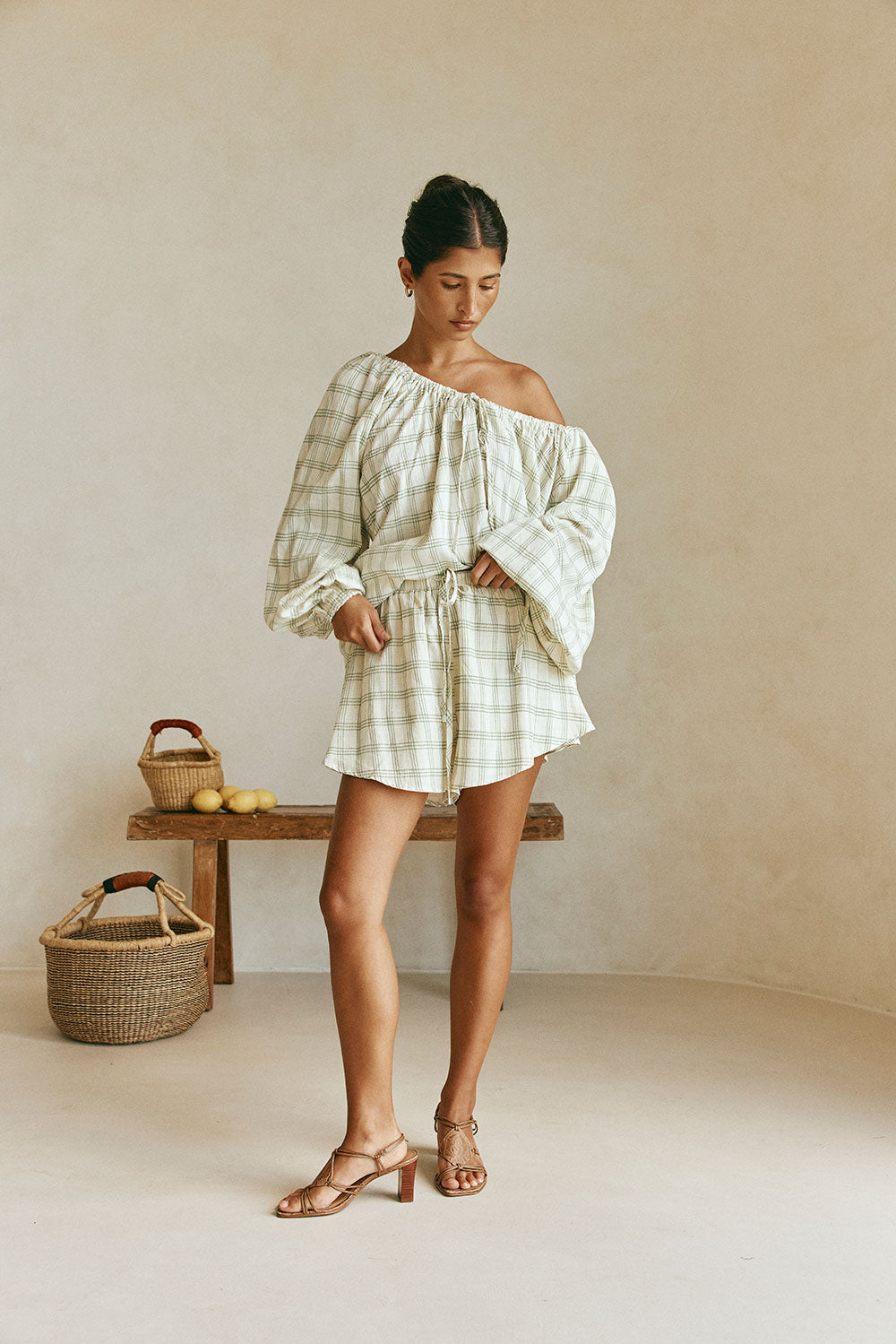 Green Checkered Drawstring Tilli Shorts