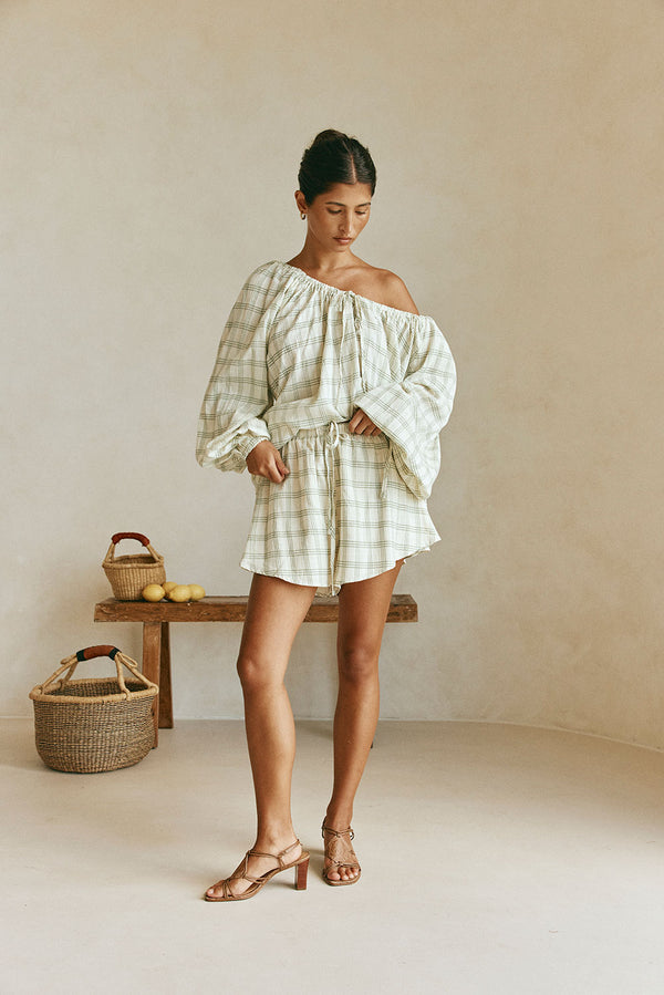 Green Checkered Drawstring Tilli Shorts