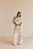 Cream Matia Print Elastic Drawstring Grace Pants