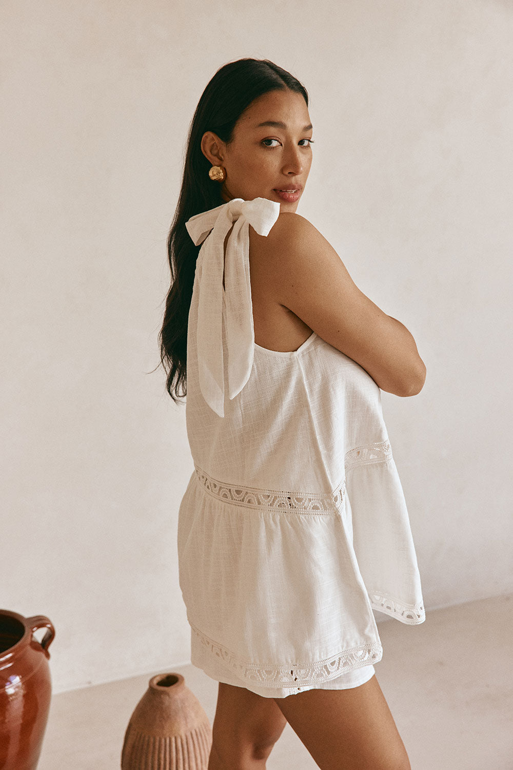 White Cotton One Shoulder Stella Top