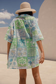 Izzy Short Sleeve Button Up Mini Dress - Verano Floral, Postcard, Blue, Green, White, Yellow