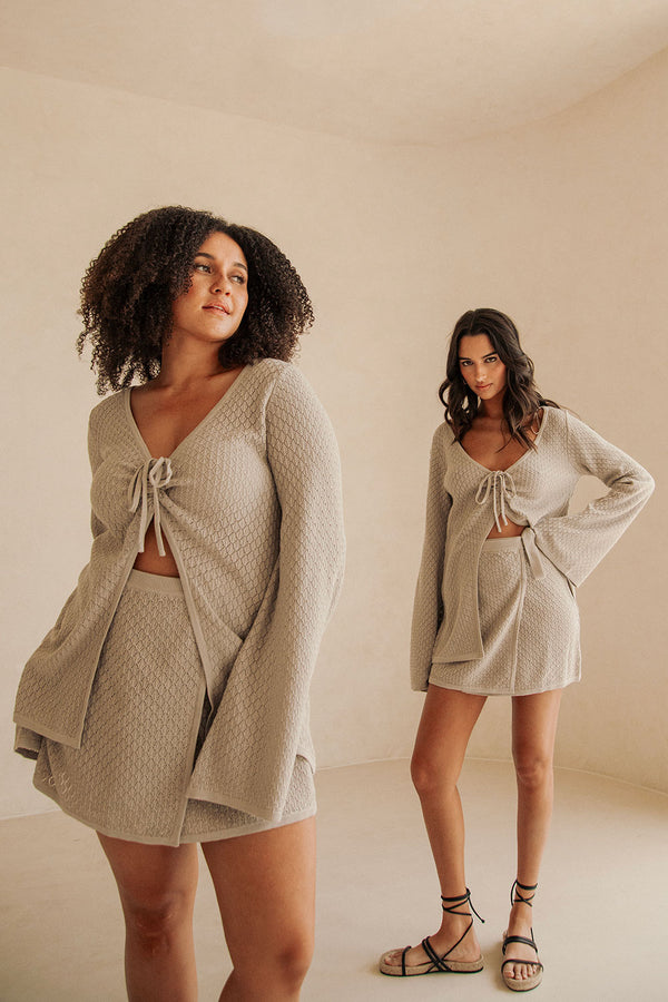 Grey Knit High Wast Wrap Mini Baylie Skirt