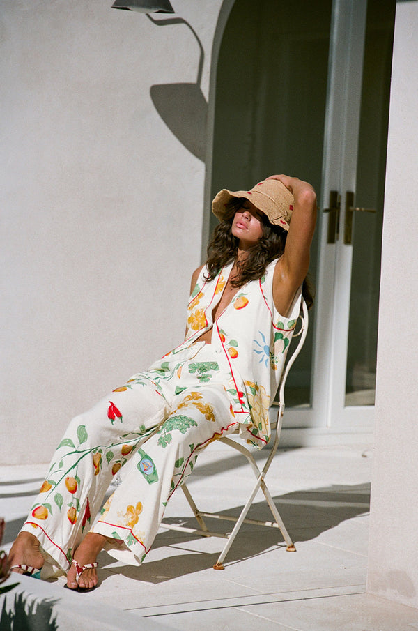 White Aesta Floral Print High Waist Izabelle Pants