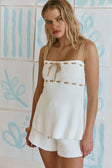 Cream Ribbed Drawstring Indigo Top