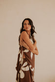 Lessi One Shoulder Tie Maxi Dress - Galene Brown Print