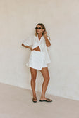 White Cheesecloth Short Sleeve Button Up Banks Top