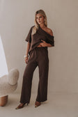 Chocolate Brown Elastic Front Tie Tarika Pants