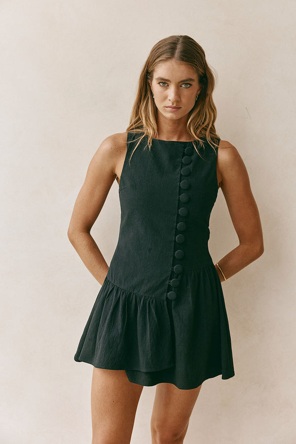 Black Button-Up Mini Alfresco Dress