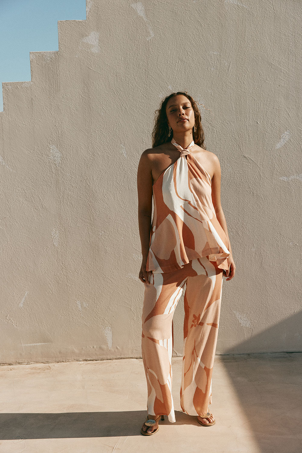 Peach Solanto Print Halter Victoria Top
