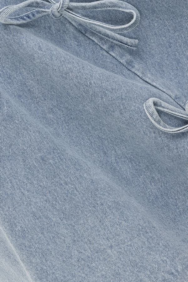 Blue Denim A-Line Bow Mini Kapri Dress