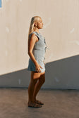 Blue Denim A-Line Bow Mini Kapri Dress