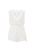White V Neck Front Tie Wrap Sandy Playsuit