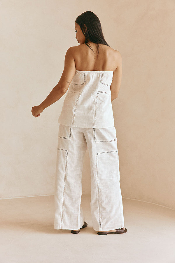 White Cheesecloth Strapless Flouncy Carissa Top