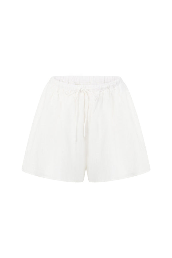 White High Waist Elastic Drawstring Lyon Shorts
