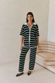 Black And White Stripe Knit Button Up Collar Mia Top