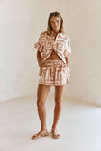 Pink Hellenic Maze Short-Sleeve Button-Up Collared Kira Top