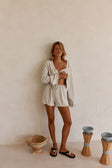 Beige and Black Pintstripe Tie Lyla Shorts