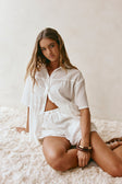 White Button Up Short Sleeve Founce Elodie Top