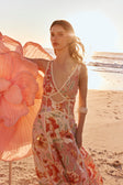 Pink Desert Rose Print V Neck Maxi Evia Dress