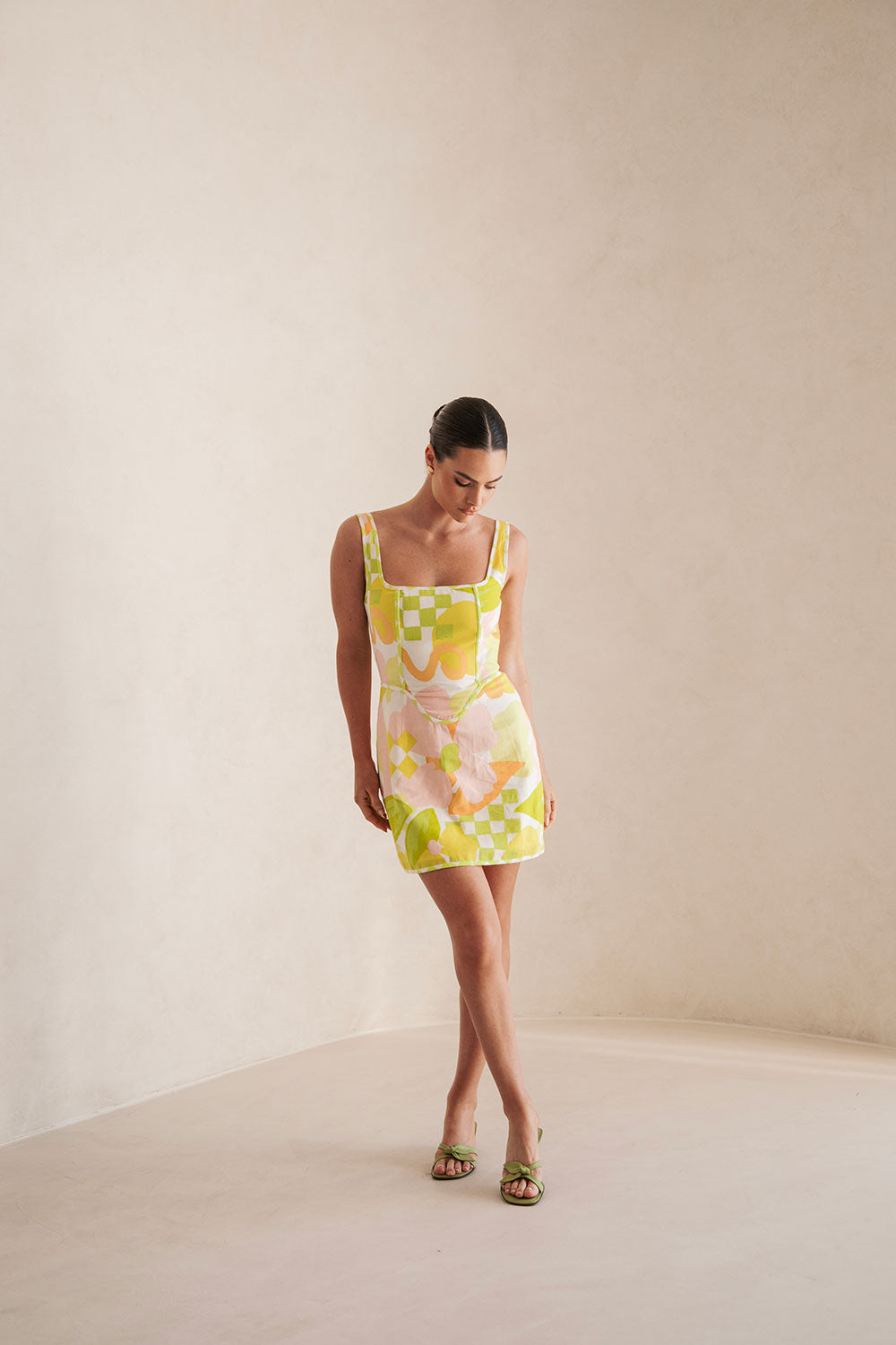 White Checker Floral Mini Tyler Dress