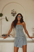 Blue Denim Strapless Tie Fiore Top