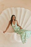 Green Floral Heritage Print V Neck Maxi Evia Dress