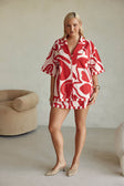 Red and Pink Darling Floral Print Button Up Delphia Top