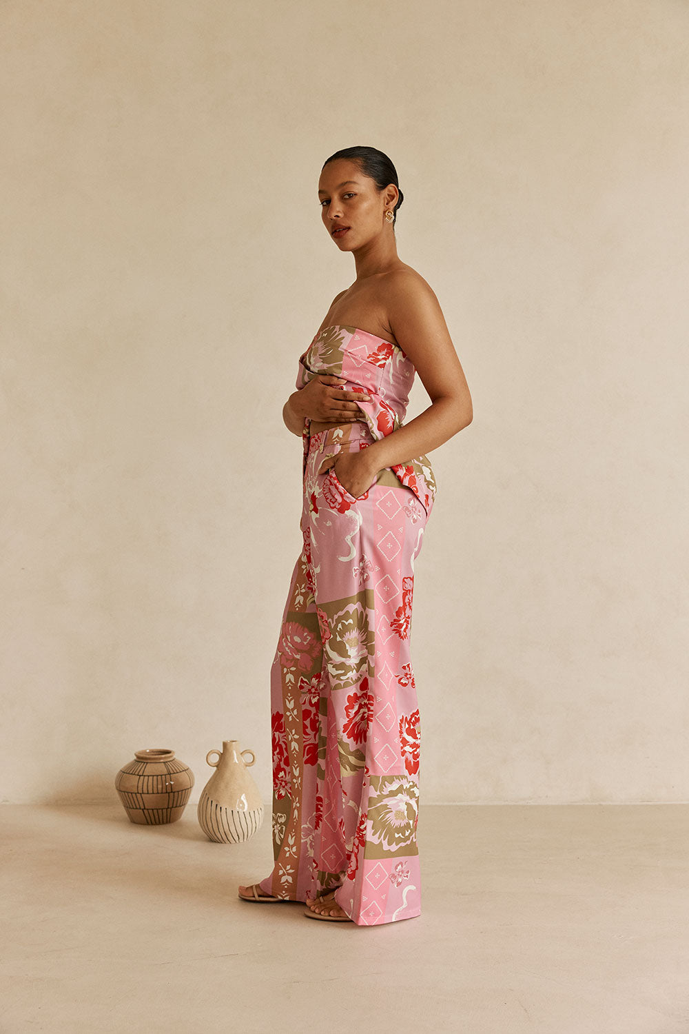 Pink Botanic Patch Floral Print Pocket Marleigh Pants