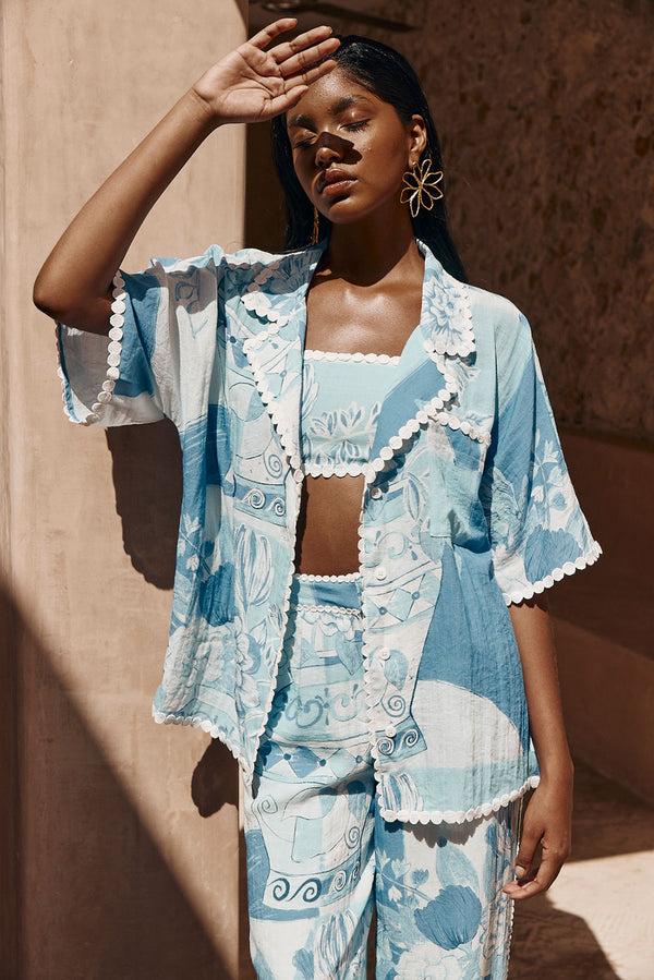 Vaso Blue Boxy Button Up Collar Kelia Shirt