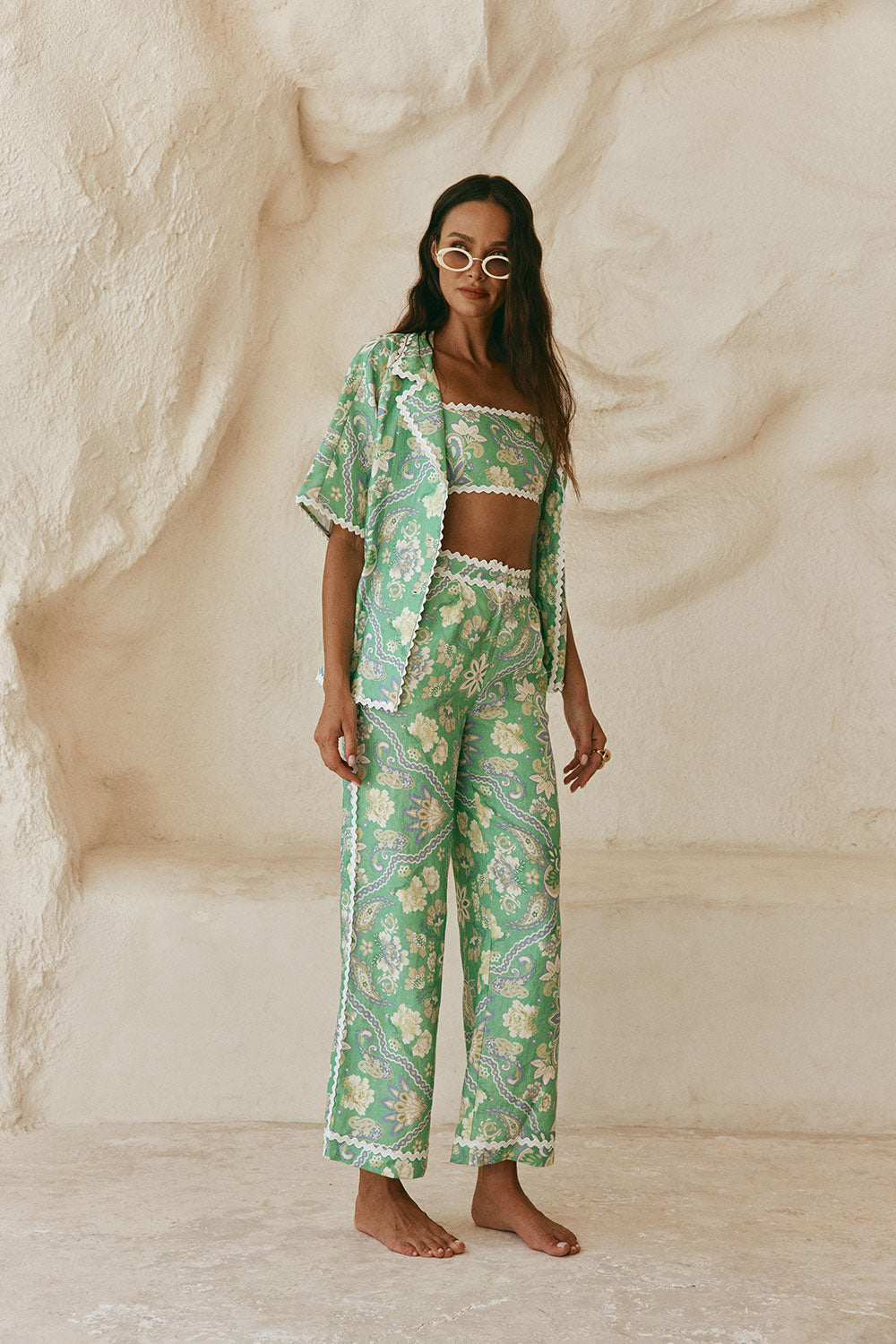 Green Floral Keritage print Button Up Kelia Shirt