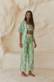 Green Floral Keritage print Button Up Kelia Shirt