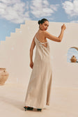 Jayden Split One Shoulder Maxi Dress - Tan & White