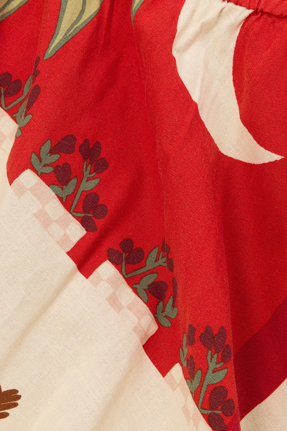 Red Palma Vista Print Long Sleeve Ruched Belinda Top