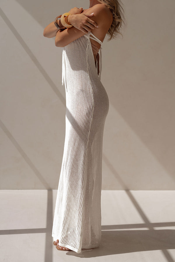 White Knit Strapless Maxi Kamari Dress