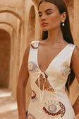 Cream Matia Print V Neck Maxi Serene Dress