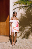 Zoi Babydoll Dress - Palm Tile Fuego Pink Red Orange Yellow