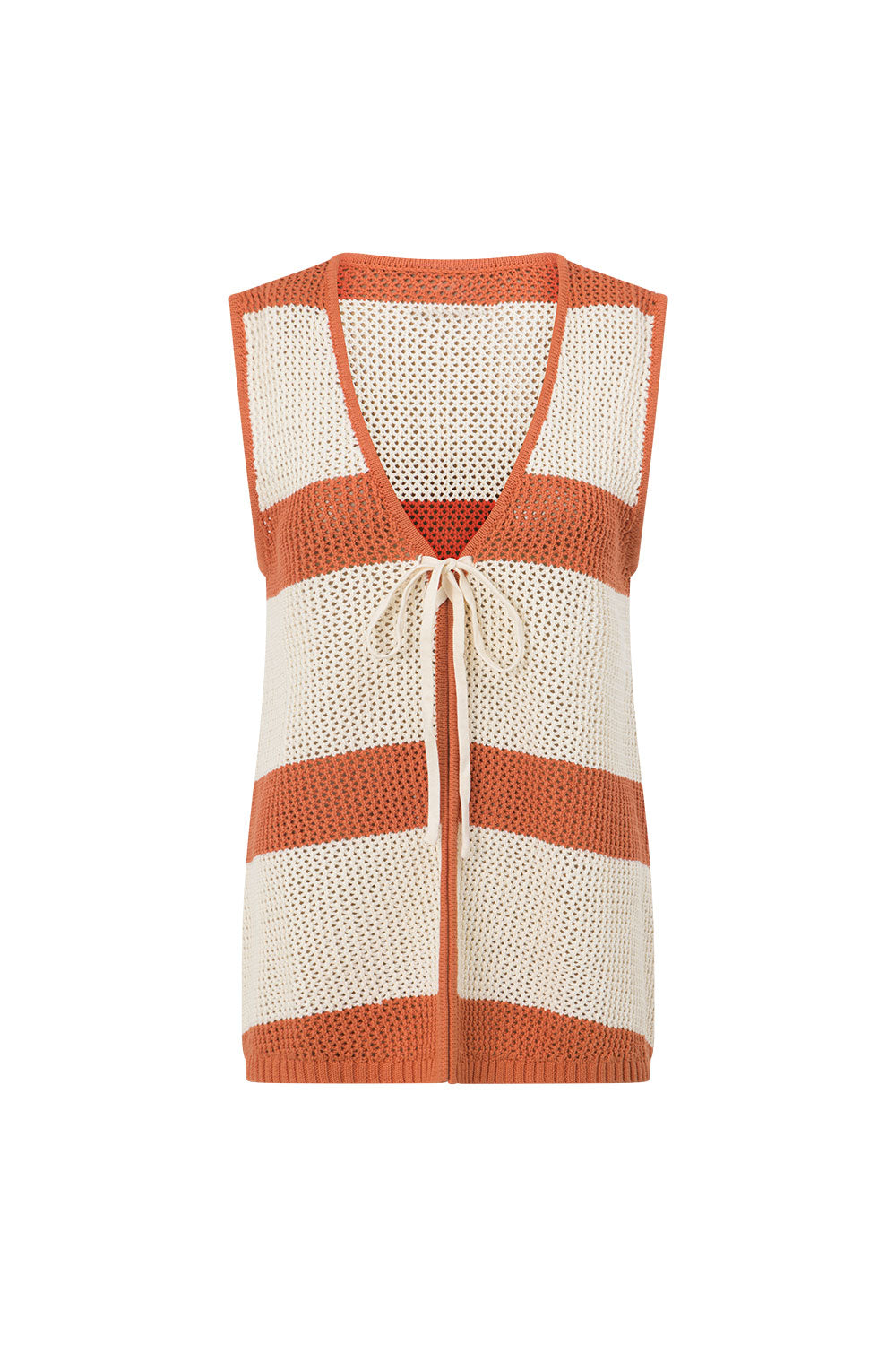 Nantes Knitted Stripe Tie Top - Cream, Orange
