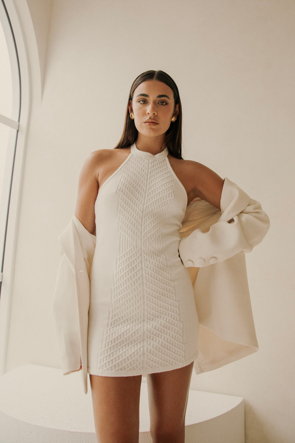 Atley Knit Halter Mini Dress - Cream