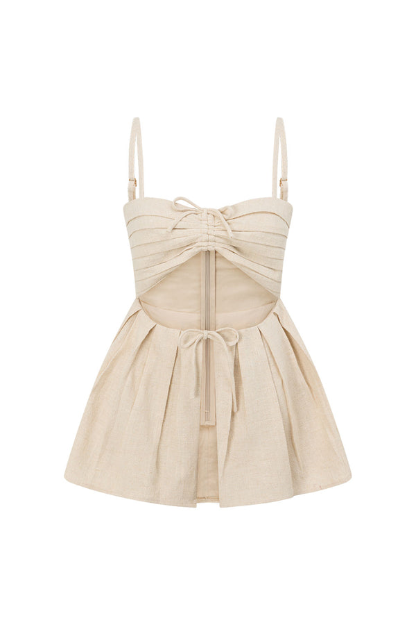 Beige Cut Out Pleated Tie Sydney Top