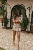 Cream And Brown Floral Wrap Mini Sarai Skirt