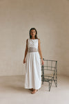 White Cotton Lace Gathered Maxi Cora Dress