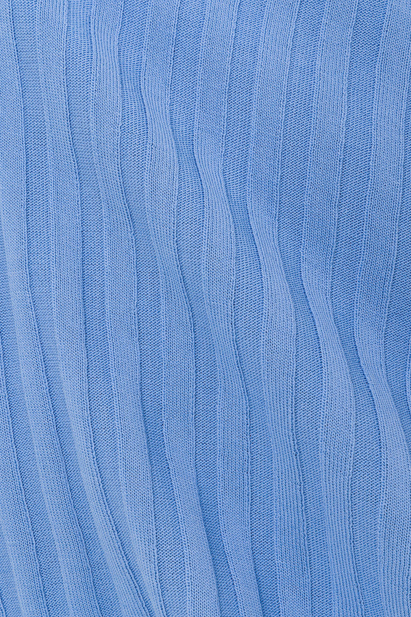 White and Blue Ribbed V Neck Silla Top