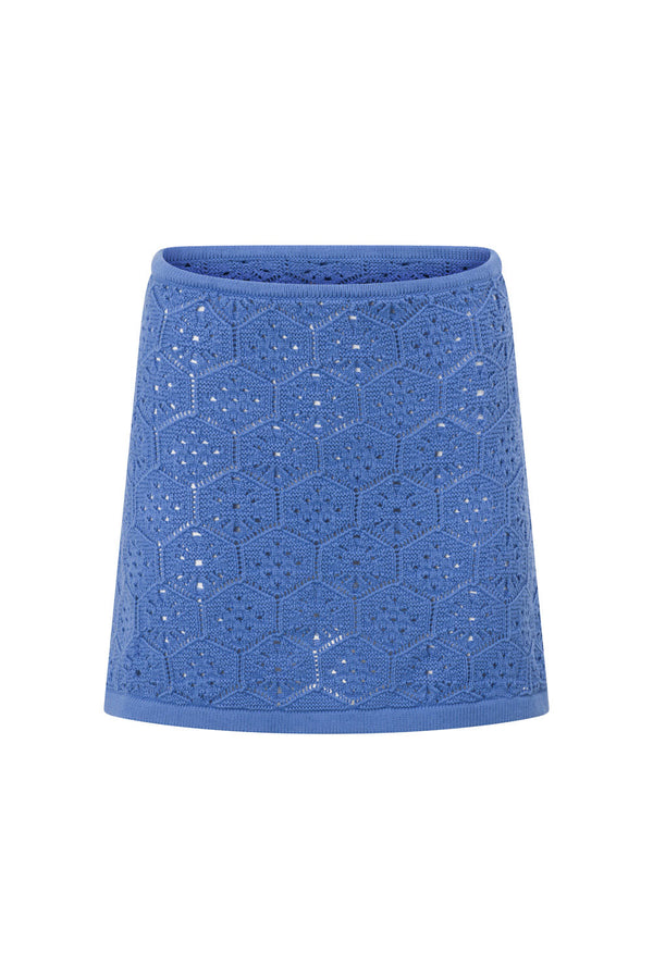 Blue Cotton Knit High Waist Mini Alivia Skirt