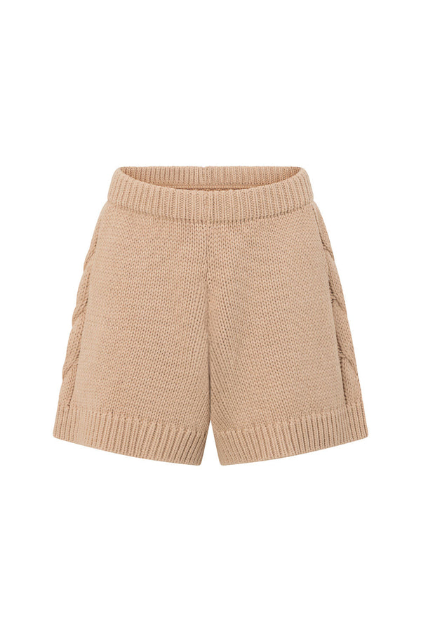 Tan Knit Elastic High Waist Addison Shorts