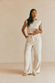 Beige Asymmetric Waist Straight Leg Azul Trouser Pants