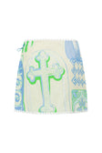 Diaz Mini Wrap Skirt - Theotokos Ocean Blue White Green