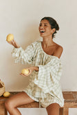 Green Checkered Long Sleeve Front Tie Tilli Top