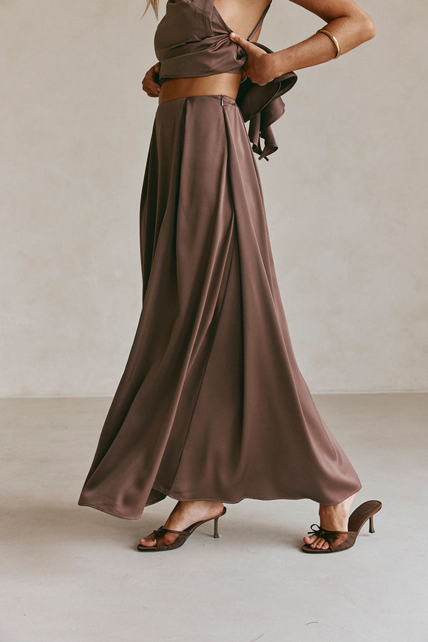 Chocolate Brown Pleated Maxi Hailey Skirt