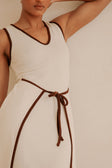 Jazmin V Neckline Tie Maxi Dress - Beige, Brown